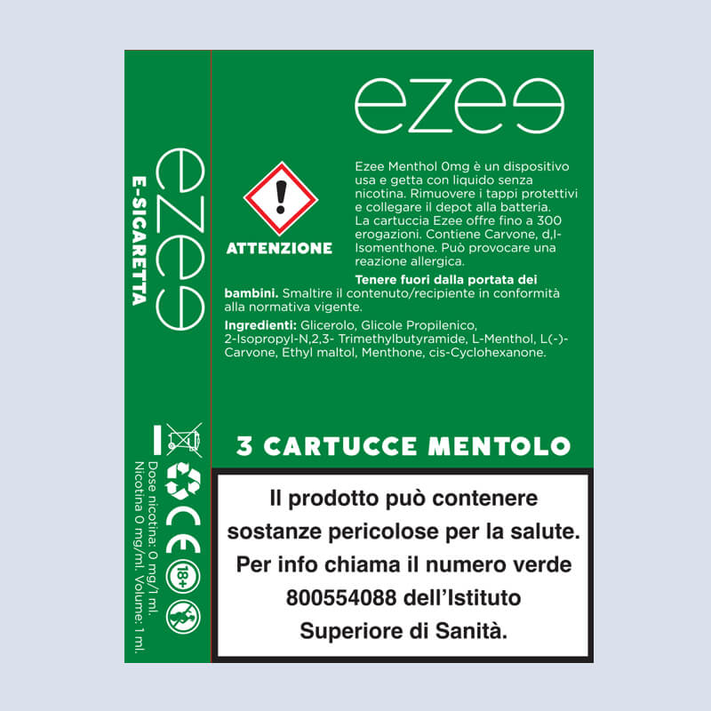 Ezee Cartucce Mentolo 0mg/ml - 3 pezzi
